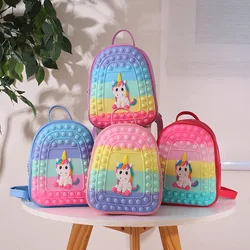 Children's Backpack Little Girl Cute Unicorn Silicone Kids Unzip Rainbow Backpack New in Backpack 23cm*9cm*19cm PU and Silicone