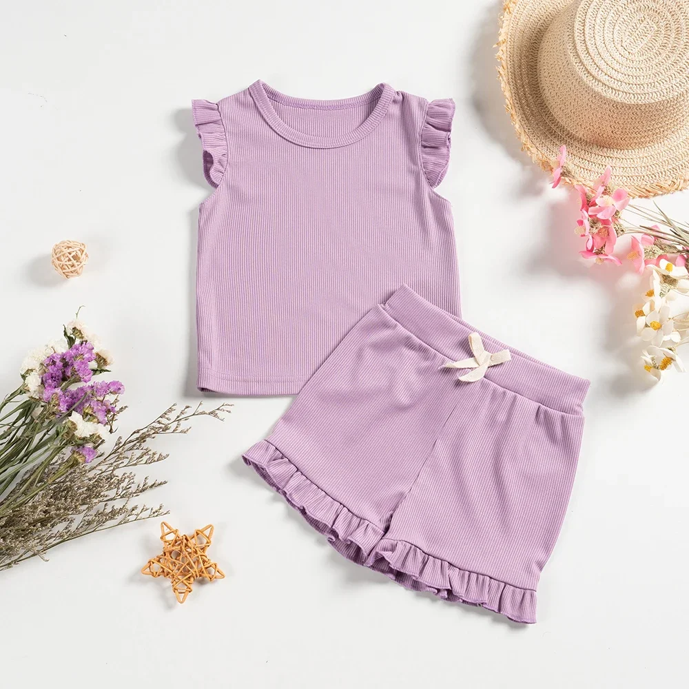 2Pcs Chic Toddler Girls Summer Set - Ruffled Sleeveless Tops and Cozy Shorts - Casual Playwear Outfits