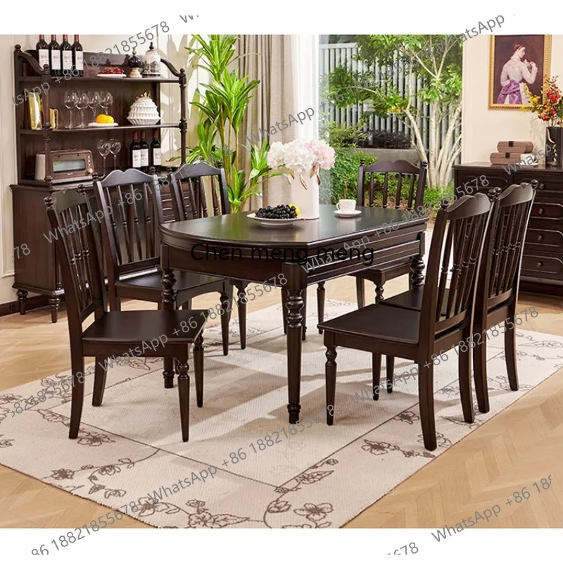 

American Solid Wood Dining Table and French Vintage Black Rectangular Table Living Room Home Dining Table High-End