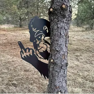 Peek-A-Boo Bigfoot Metal Sign - Sasquatch Tree or Post Mountable Deco Metal Animal Wall Sculpture Garden Decor