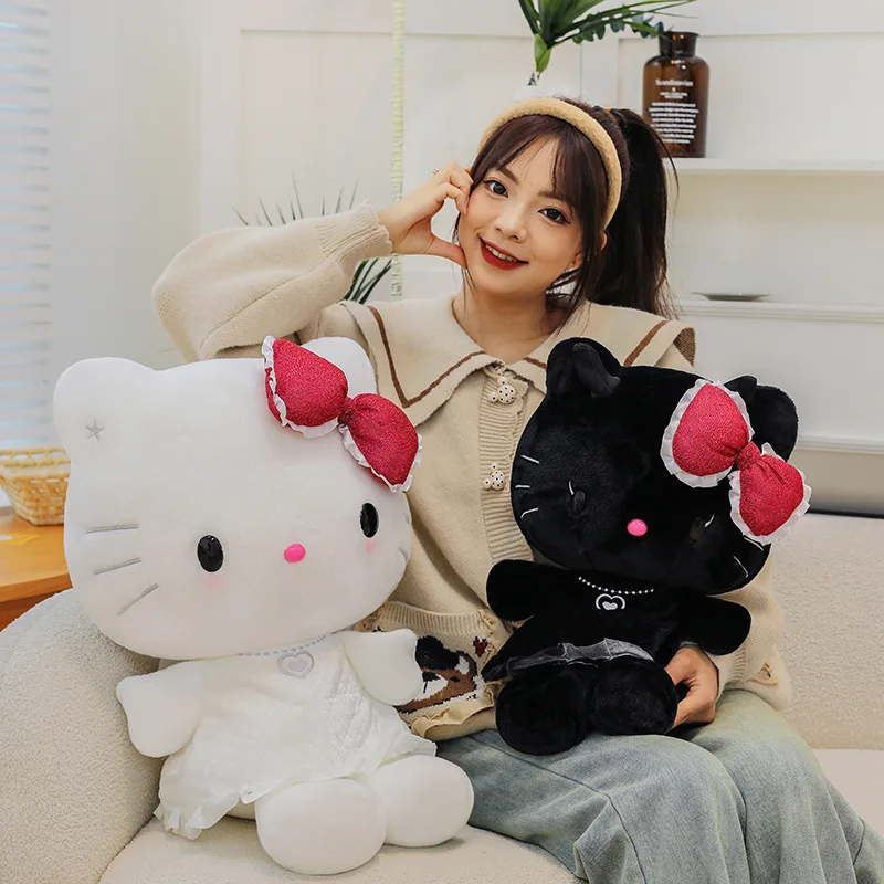 귀여운 산리오 헬로키티 봉제 인형 천사 악마 커플 선물 어린이 생일 휴일 봉제 베개 거실 장식
