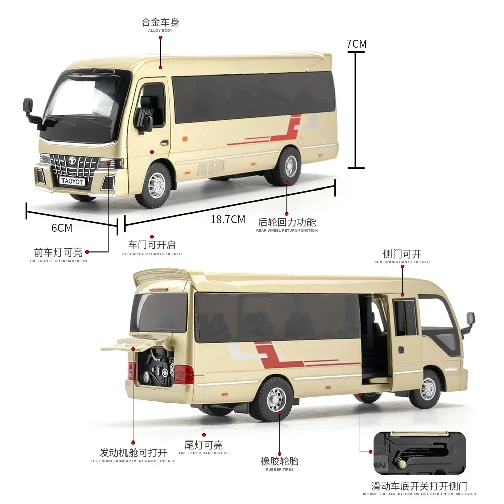 1:32 Toyota Coaster Speelgoed Auto Model Coach Bus Diecast Miniatuur Van Voor Kinderen Trek Collectie Gift Jongen Kids A947