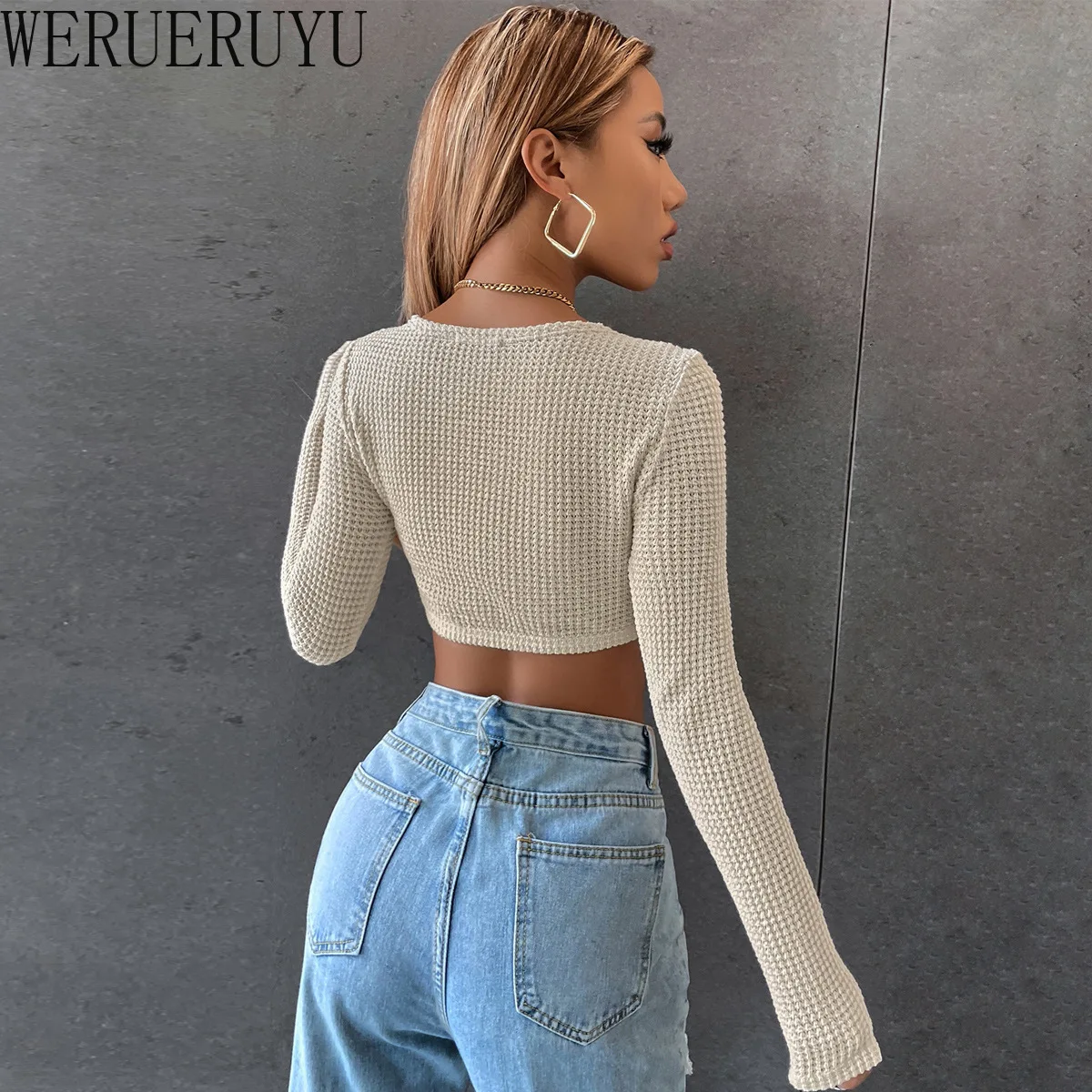 Sexy Long Sleeve Stitch T Shirt Women Streetwear Y2k Clothes Knit Crop Top Korean Fashion Spring Autumn Short Skinny Tshirt 2022