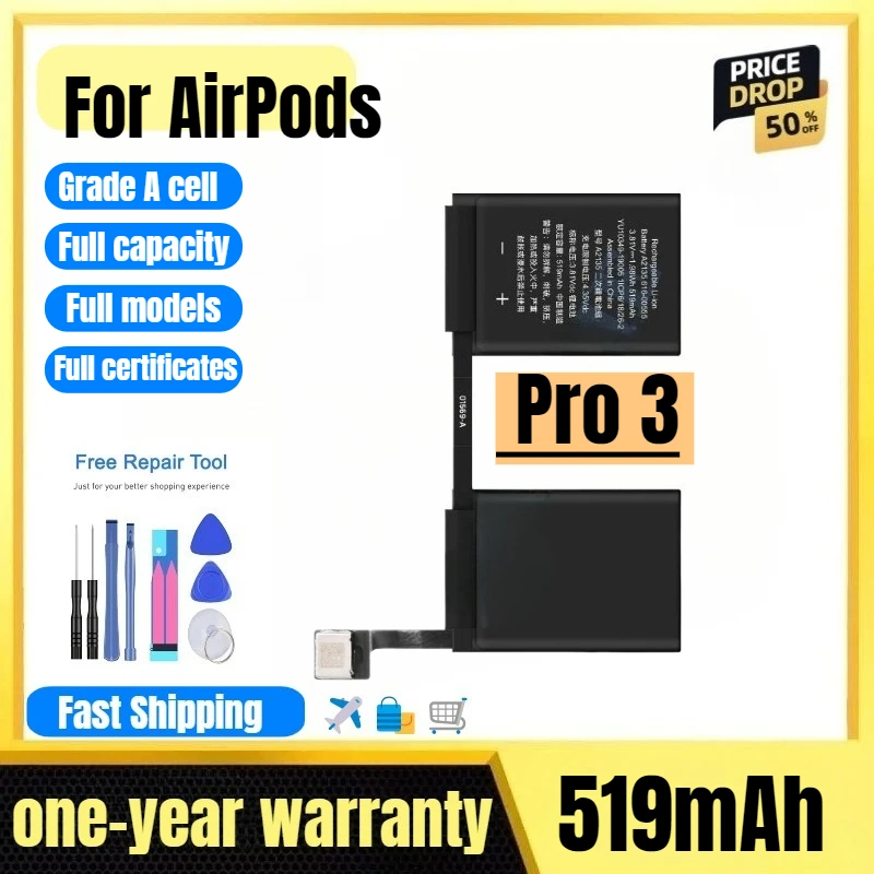 A2135  for AirPods Pro 3 in Earphone Charging Compartment Battery High Quality High Capacity  Replacement Bateria Grade A Cell