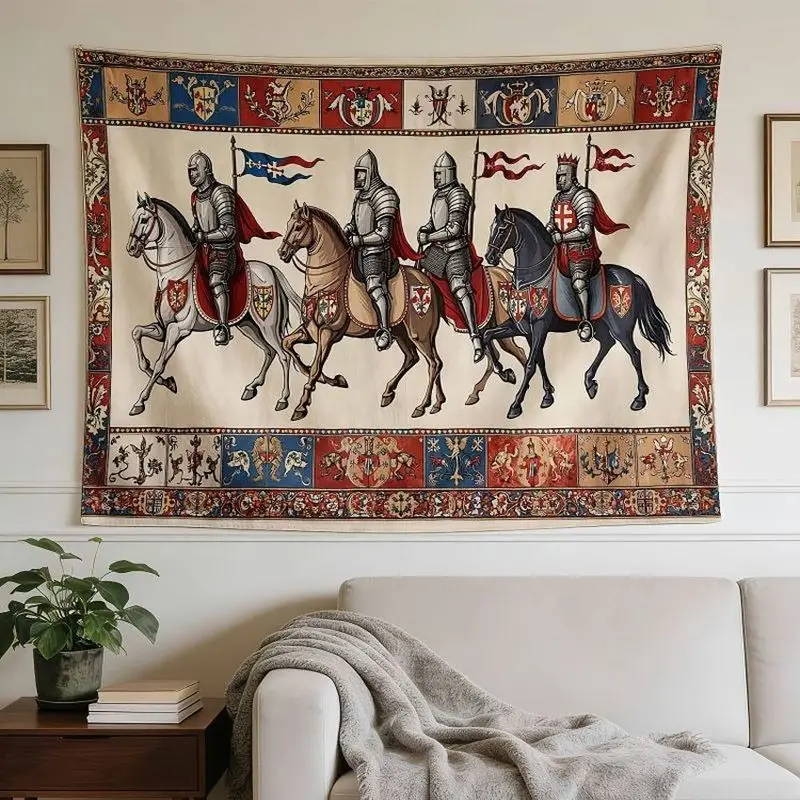 VIKAMA Vintage Medieval Knight Tapestry Heraldic Horse Warrior Polyester Wall Hanging Bedroom Dorm Living Room Dreamy Decor Soft