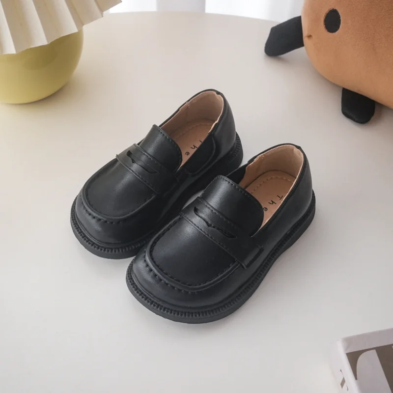 Children Leather Shoes Girl\'s British Retro Microfiber Leather Shoes Boys Soft Sole Non-slip Casual Flats Size 21-30