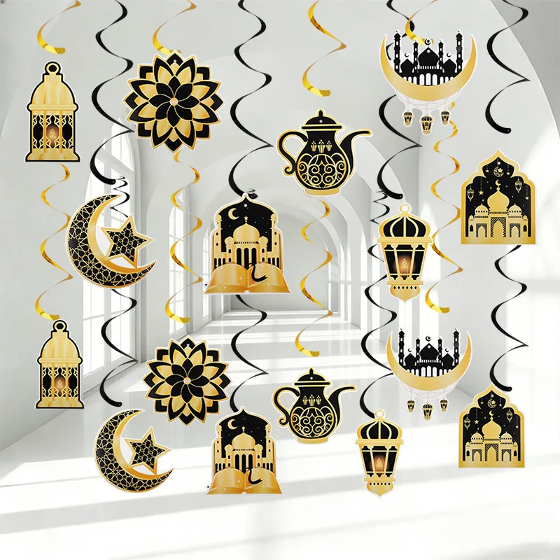 8/16 Stücke Ramadan Hängende Spiralen Eid Mubarak Mond Sterne Wirbel Banner Girlande 2026 Islamischen Muslimischen Party Dekoration Lieferungen