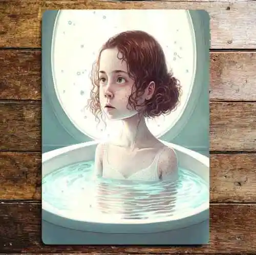 Girl Taking A Bath Freckles Metal Sign Plaque