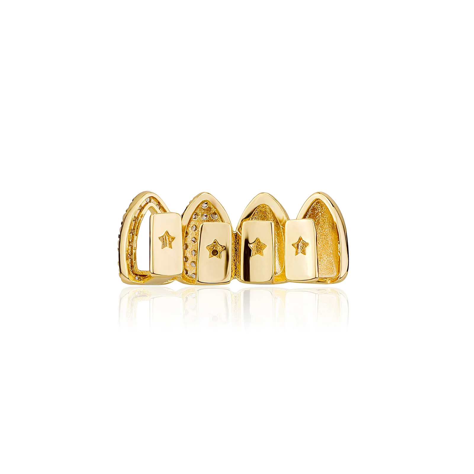 Topgrillz-Blue Drip Oil Grillz de dentes de zircão oco gelado CZ Stone Tooth Caps para mulheres e homens, joias na boca, hip hop