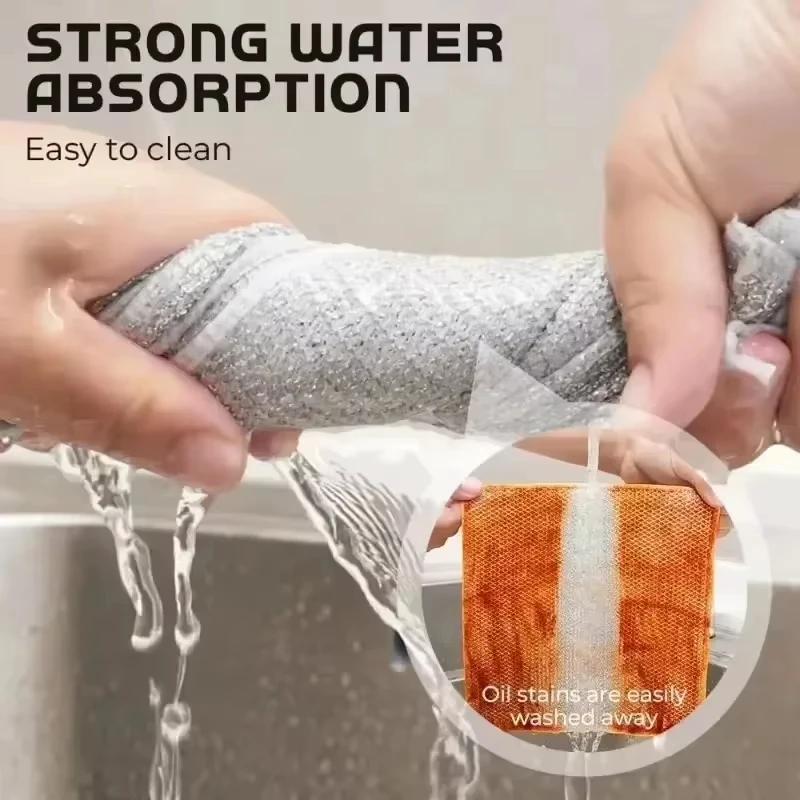 5/10/20 Pcs Single-Sided Silver Fabric Dishcloth Dish Towel Reusable Kitchen Cleaning Cloth Quick-Dry Steel Wire Ball Rag