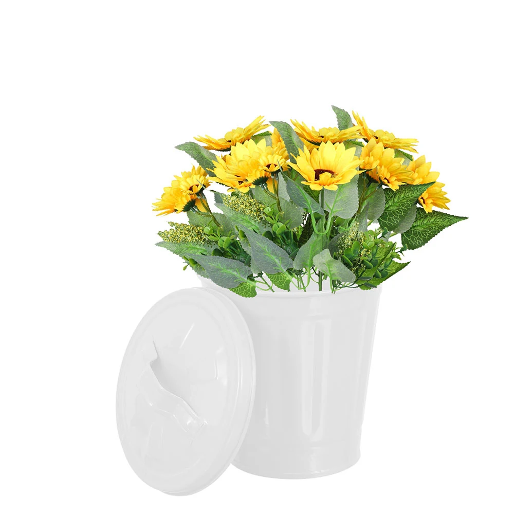 

2pcs White Desk Trash Cans Galvanized Planter Wastebaskets with Lid for Office Kitchen Bedroom Plant Pots Flower Container