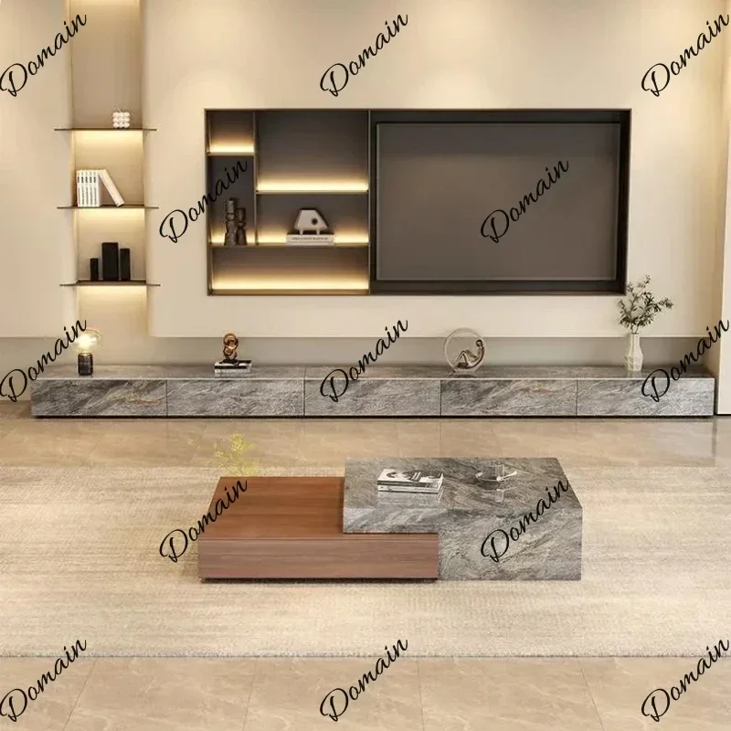 XX Italian Minimalist Media Console Eco Friendly Large Storage Durable Easy Clean Cus Any Size Custom Glossy Grey Stone TV Platf