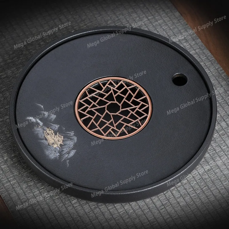 

Chinese Small Tea Tray Ceramic Round Luxury Drainage Tea Tray Serving Living Room bandeja madera decorativa ovalada Tea Supplies