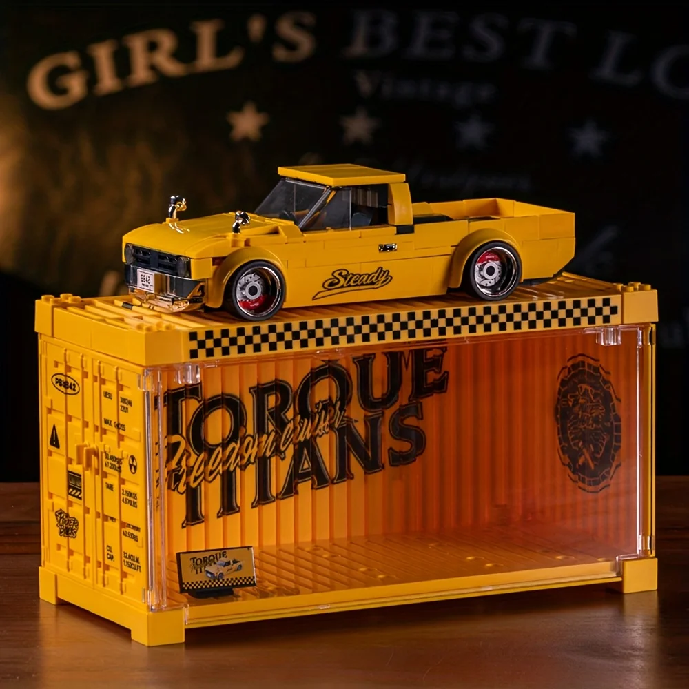 

Yellow Modified Pickup Truck Torque Monster Eight-Grid Container Car Model Assembly Building Blocks Toy Halloween Gift
