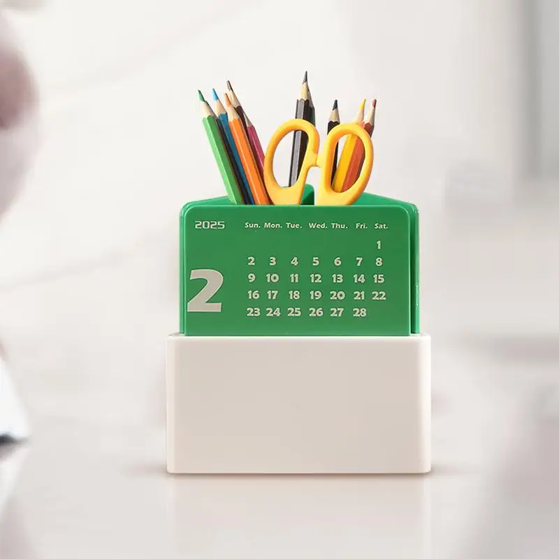 Calendário de mesa com suporte para caneta, calendário mensal de mesa com organizador de caneta, calendário de mesa 2025, suporte para caneta, prateleira de mesa