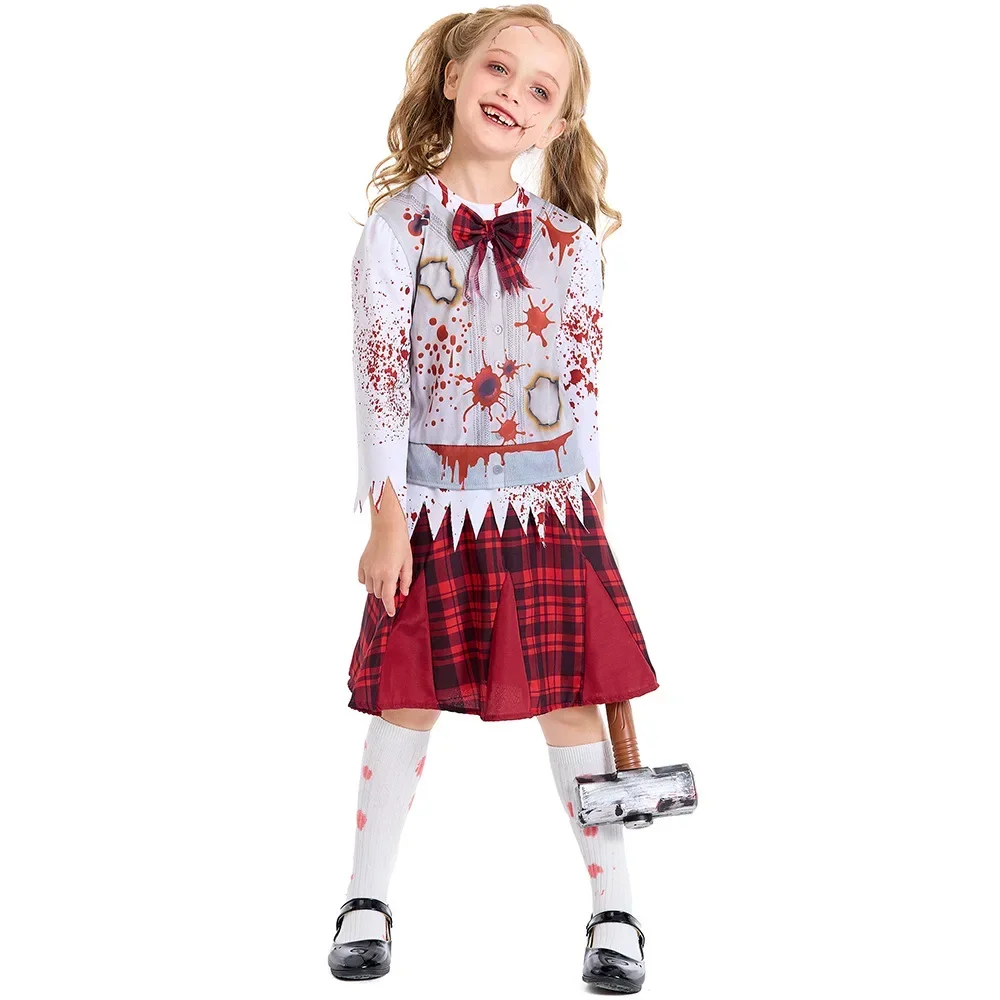 Best Made Halloween Bloody Costume Horror Schoolgirl Children Costume Girl Bloody Zombie Costume For Kids