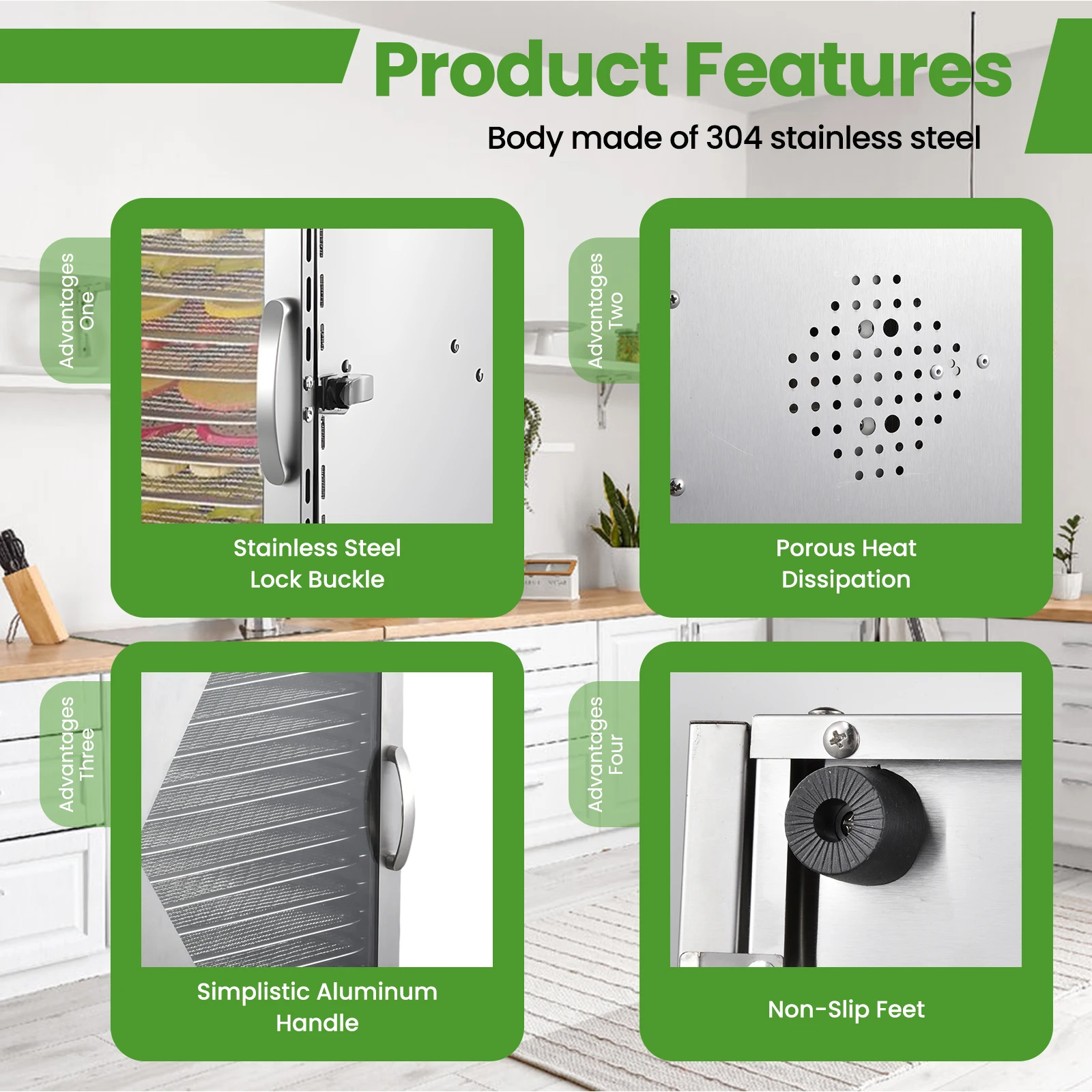 ماكينة تجفيف الطعام 800 وات حتى 194 ℉ 18 صينية مجفف طعام تجاري 24 ساعة مجفف فواكه كهربائي للوجبات الخضار واللحوم #5