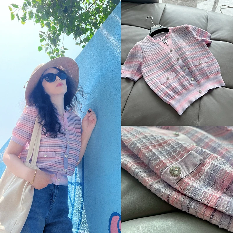 

Женский свитер Ele Summer Cool Sensation из ультратонкого шелка с V-образным вырезом и короткими рукавами, бренд Fraant Sle Selfwill