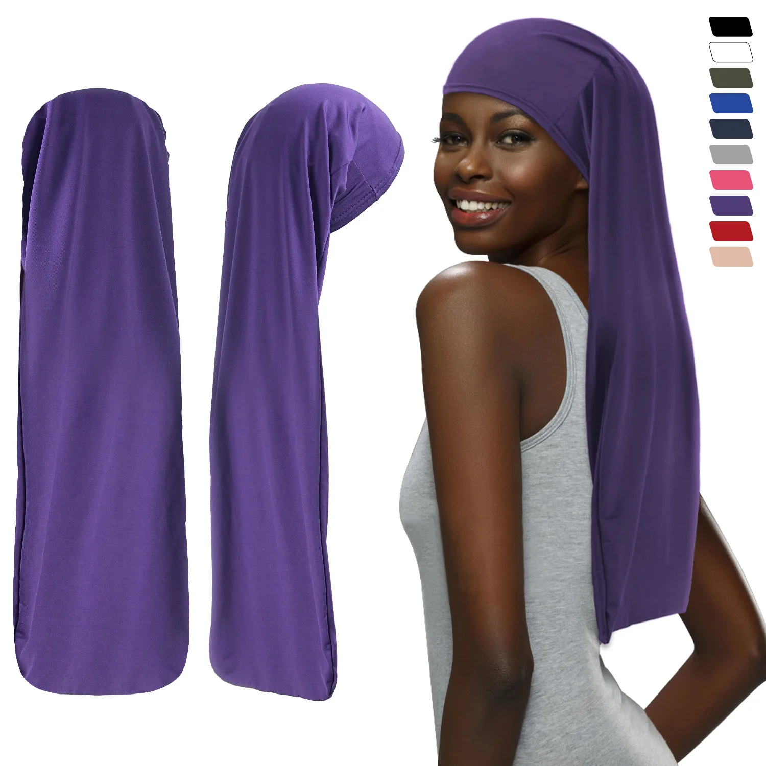 Elastic Long Bonnet Sleep Hats Wrap Night Cap Care Women Men Unisex Extra Large For Natural Curly Loose Hair