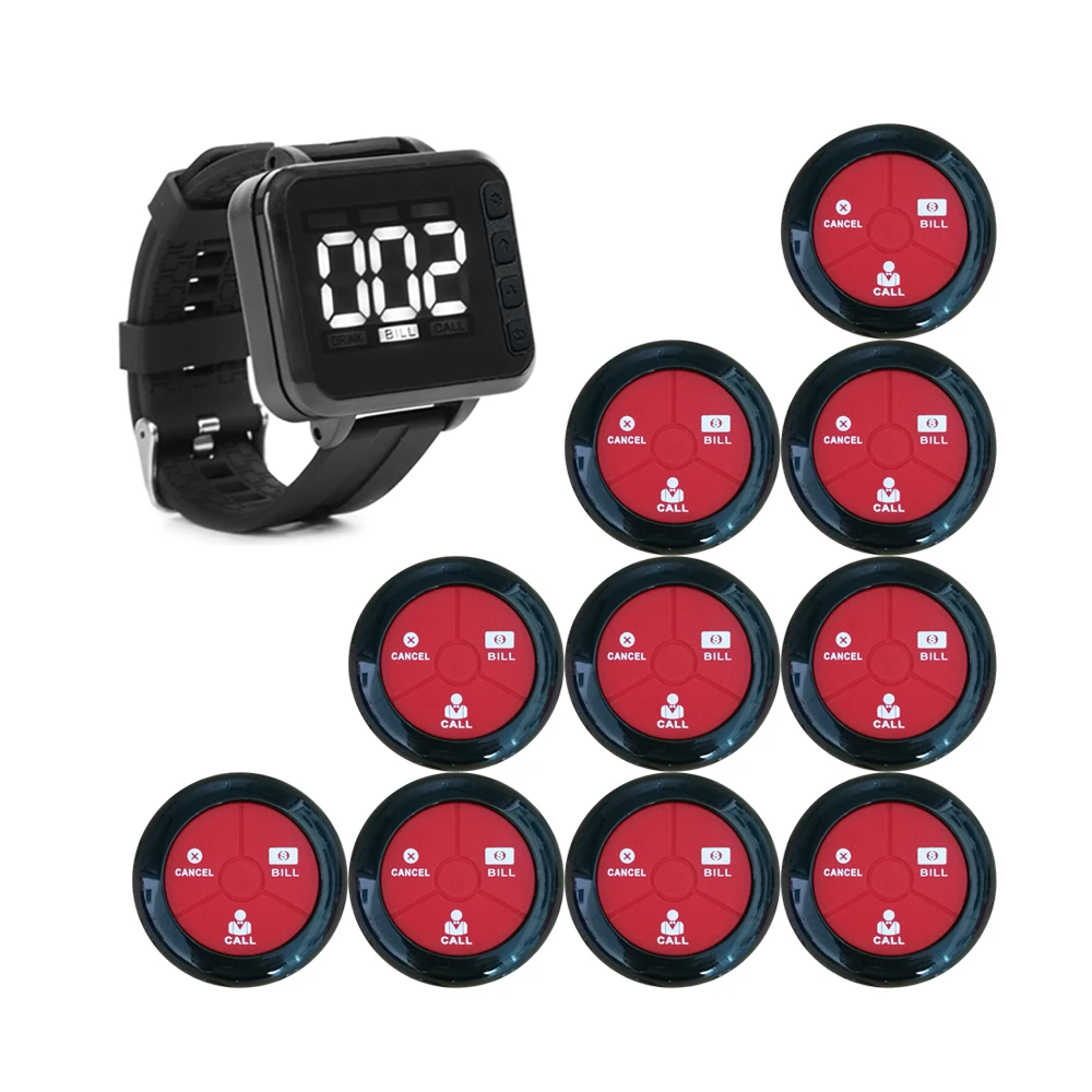 

Wireless Call Waterproof Watches And Buttons Sets Caregiver Waiter Pagering System Wrist Buzzer for Restaurant Cafe