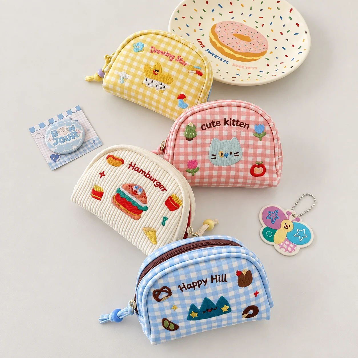 Small Storage Pouch Embroidered Cosmetic Bag Checkered Corduroy Pouch  Embroidered Cosmetic Bag For Commuting Storage Id
