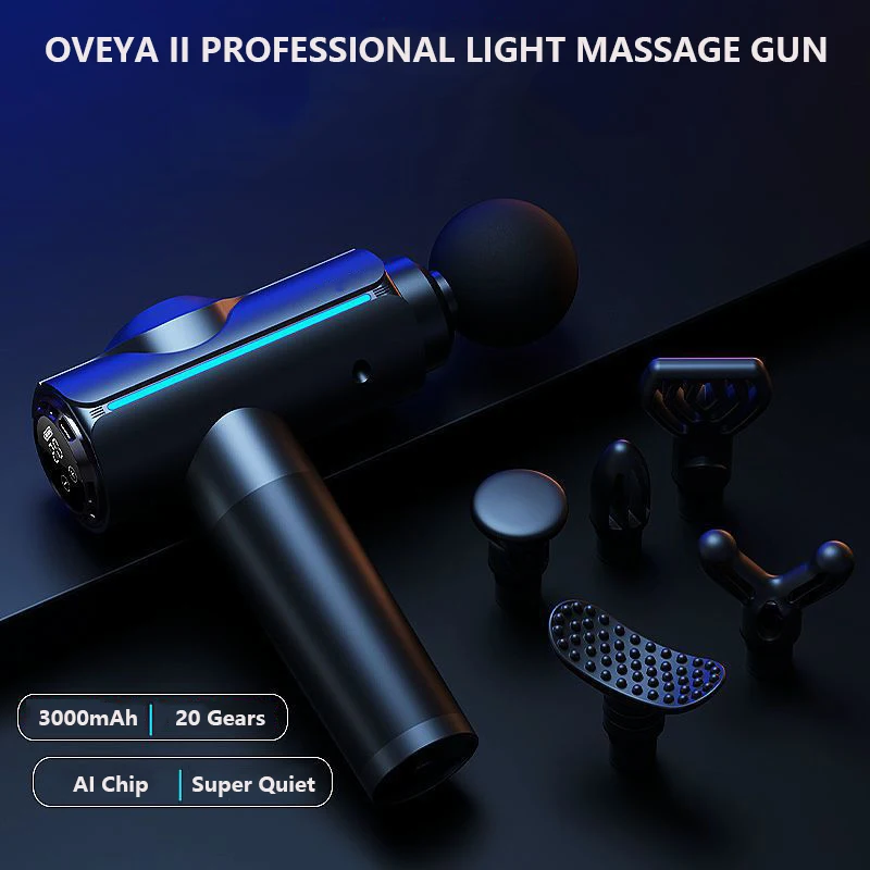 Oveya 20 Gears  Aluminium Alloy Lightweight Massage Gun, Deep Muscle Massager With 6 Heads Powerful Motor For Home Gym