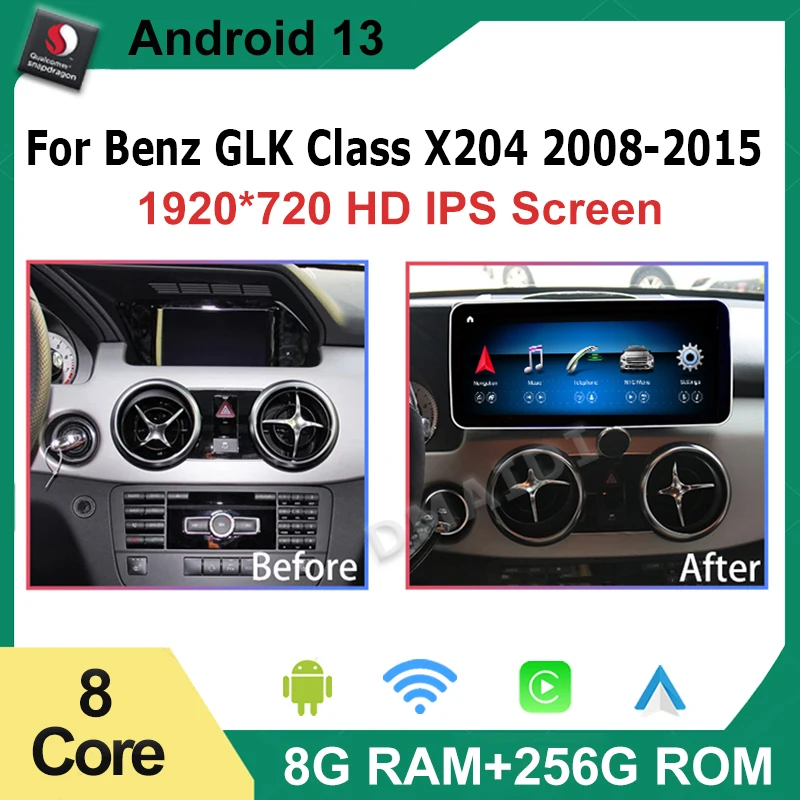 

GPS Navigation Android AUTO Carplay For Mercedes Benz GLK X204 2008-2015 Car Video Player Bluetooth Multimedia Screen Qualcomm