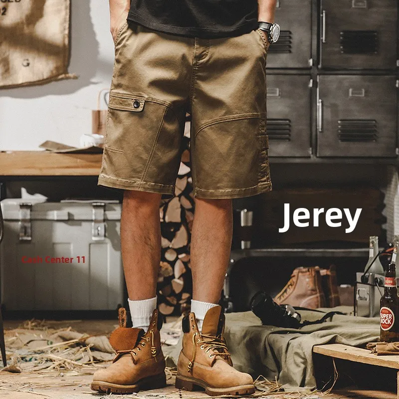 

American Retro Workwear orts Men's Loose Large Size Summer Thin Casual Five-Point Pants Mid-Waist Straight Leg Cotton Blend