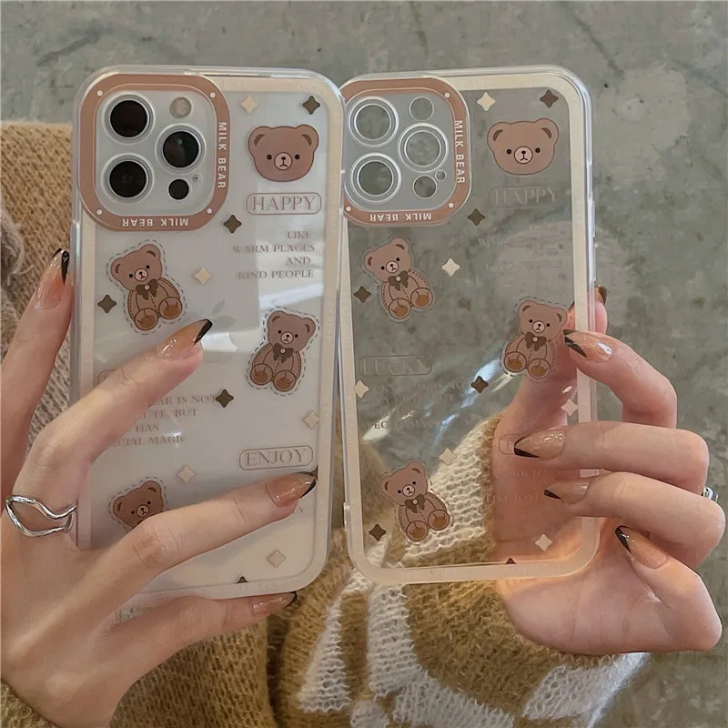 Cute Bear Phone Case For iPhone 15 Pro Case For iPhone 14 Pro Max Case iPhone 11 16 12 13 Mini Xs Max XR X 7 8 Plus SE 2 Cover