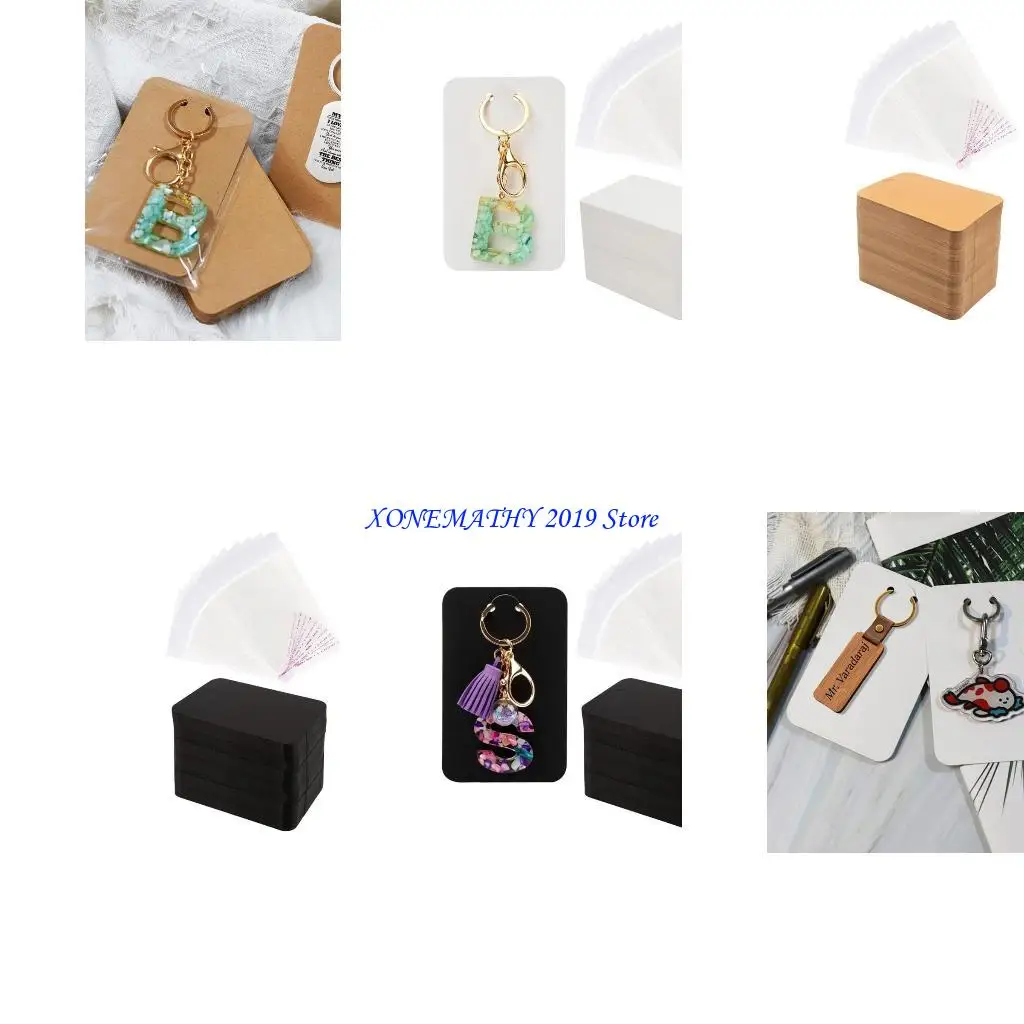 

F42F 100 Pcs Keychain Display Cards Keychain Cardboard with Clear Sealing Bags Keychain Holder Keyring Cardstock Holder