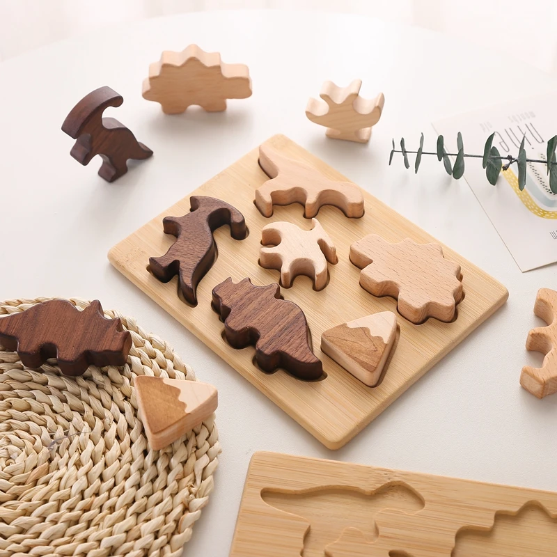 

3D Wooden Puzzle Jigsaw Toys Colorful Cartoon Dinosaur Blocks Jigsaw Toys Digital Cognition Preschool Learning Educational Toys