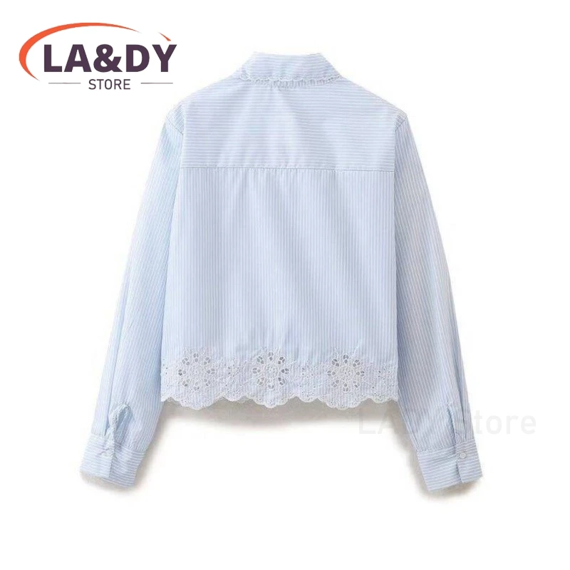 Shirt Women 2024 Spring Summer Fashion Button Hollow Out Embroidery Female Solid Color Casual Long Sleeve Blouse Top