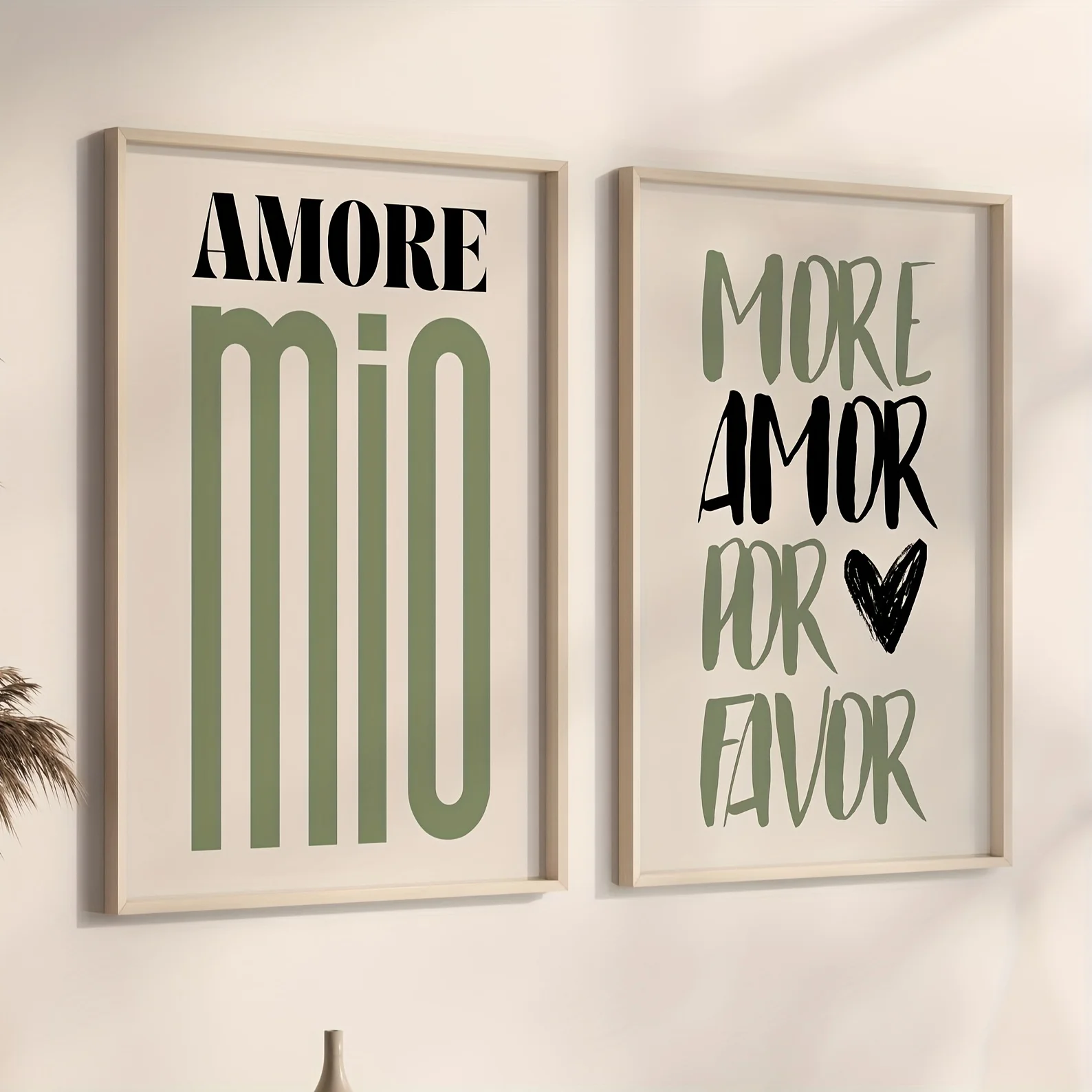 Black Green Amore Mio More Canvas Prints Minimalist Letters Amore Wall Art Posters for Modern Living Room Kitchen Home Decor