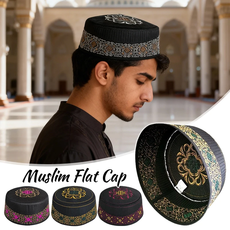 Toucas de Oração Masculinas em Algodão e Poliéster com Bordado, Chapéu Árabe Muçulmano da Arábia Saudita, Turbante, Cap de Primavera e Outono