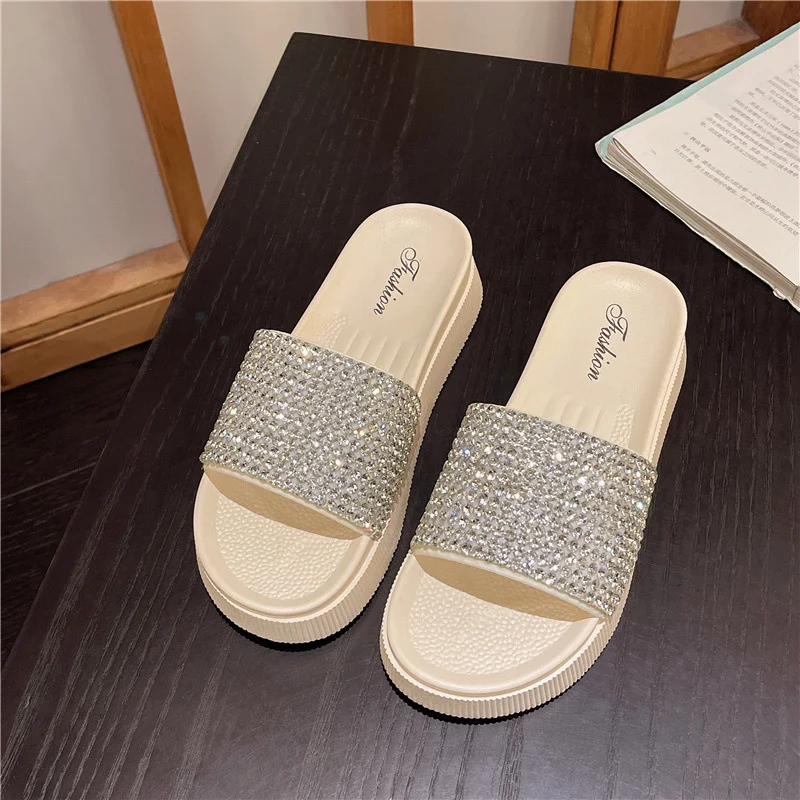 Diamond Platform Wedge Sandals 2024 Summer Slippers Women\'S Fashion Flat Slippers Ladies Shoes Sapatos Feminino Chanclas