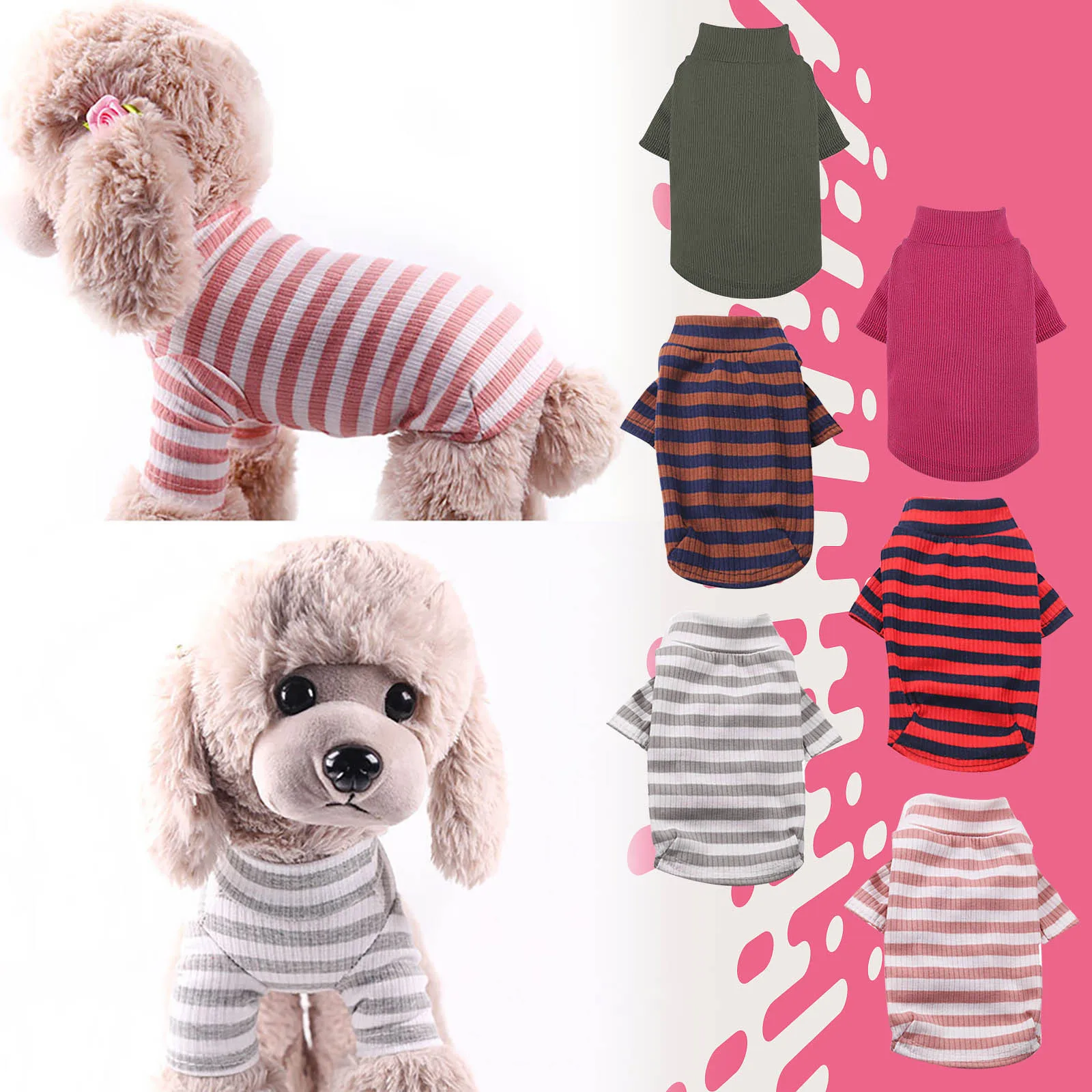 Pet Winter Stripe Color Bottoming Dog Costumes Pet Dog Cat Clothes Vest Shirt Pet Clothes