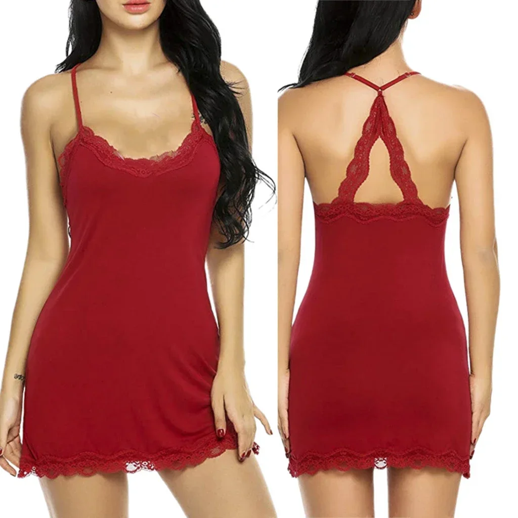 Sexy Lingerie Mini Dress Fashion Ladies Sleepwear Women Lace Silk Satin Nighties See Through Nightwear Nightgowns Pajamas