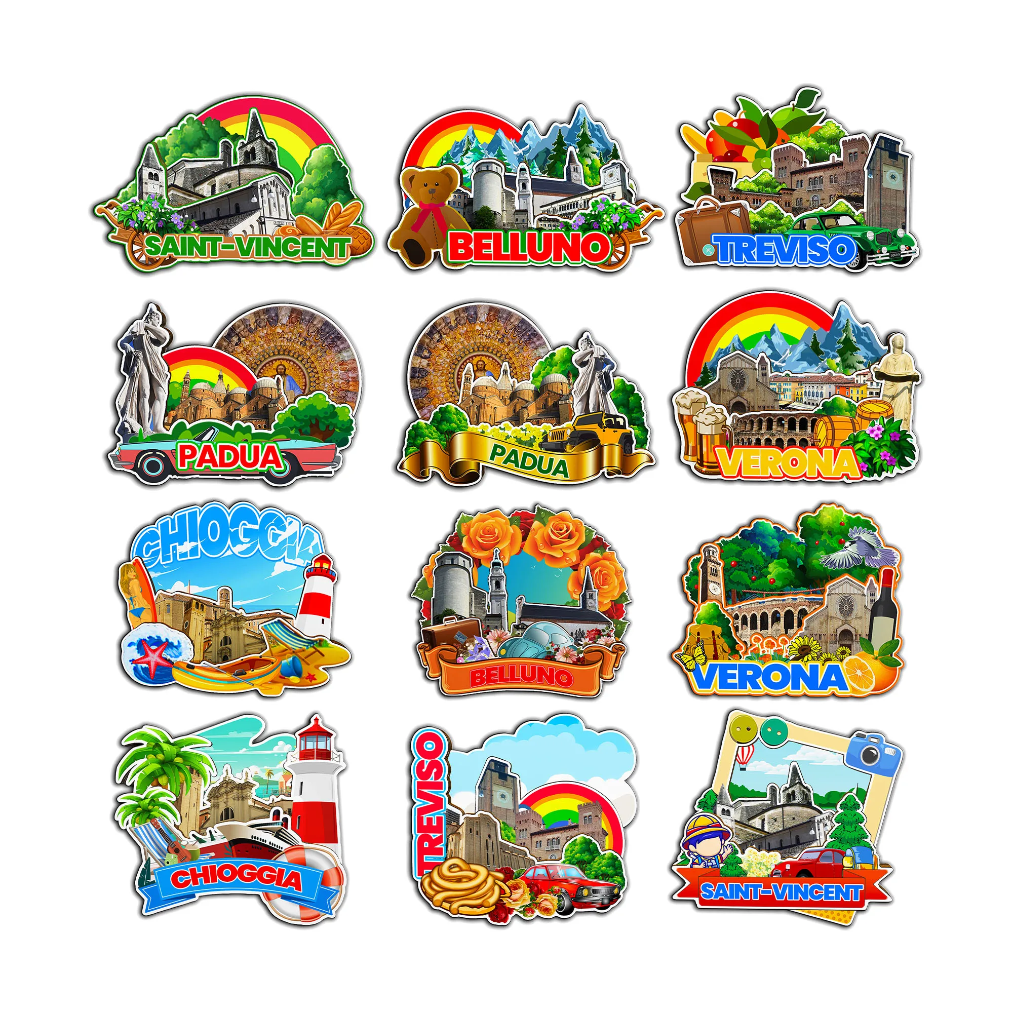 Ímãs decorativos para Saint-Vincent Verona Padua Treviso Chioggia Belluno Itália Cidade Marcos Lembranças Adesivo de geladeira