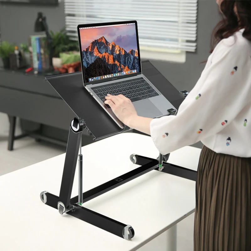 Height Adjustable Standing Desk Converter with Foldable Aluminum Alloy Laptop Stand for Notebook