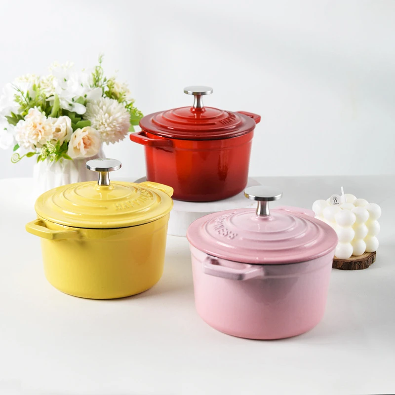 14.5cm Traditional Cooking pots Cast Iron Enamel Pot Household Soup Stew  Non-Stick Mini Stewing Milk Soup Simmering Pot