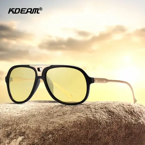 KDEAM 야간 투시경 운전 선글라스 남성용, 해골 케이스 포함, 60mm 안경 폭 공군 선글라스