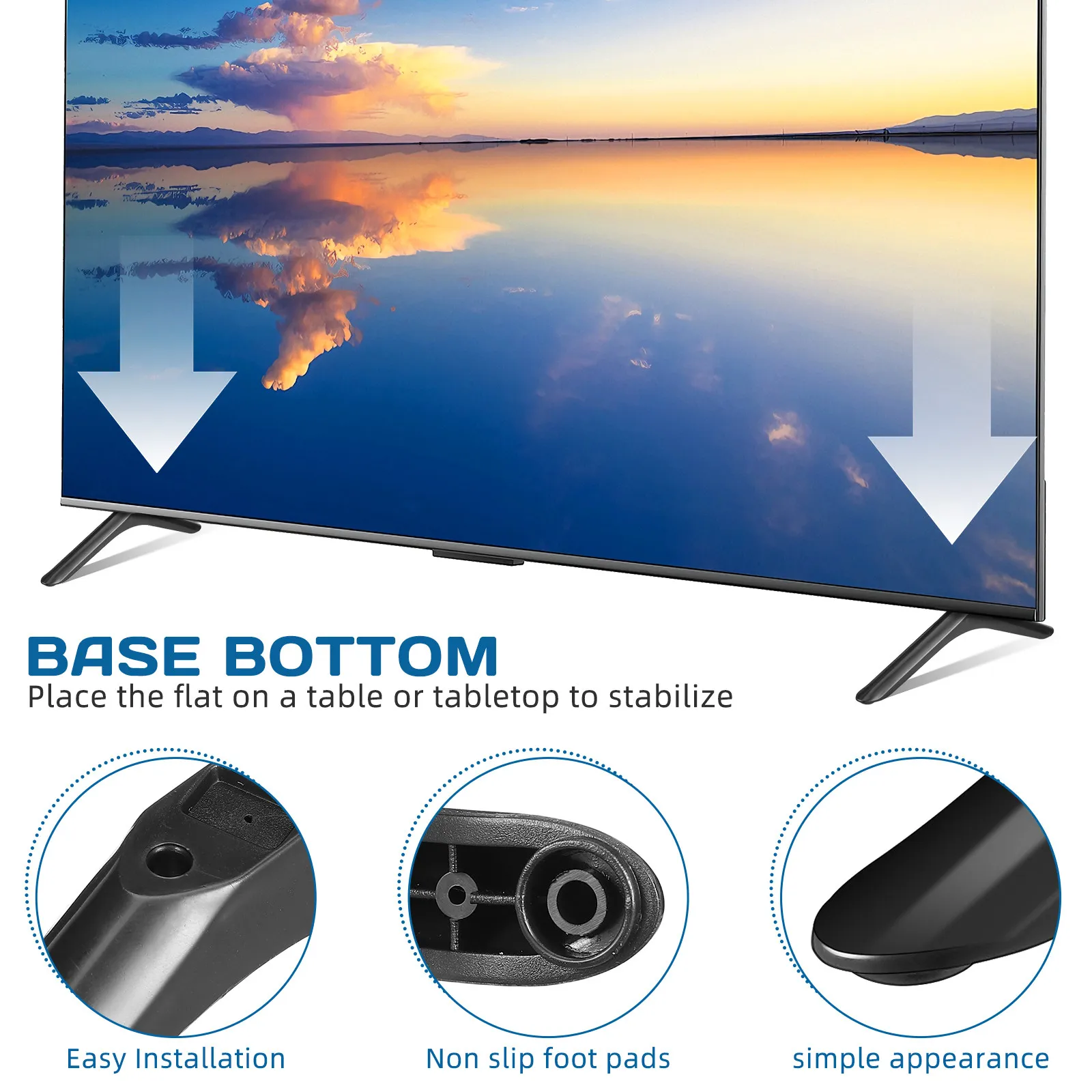 

Universal TV Stand Legs Replacement TV Feet Screws Included Smart Tvs Tabletop Base Stable Antislip Pedestal Mount for Living