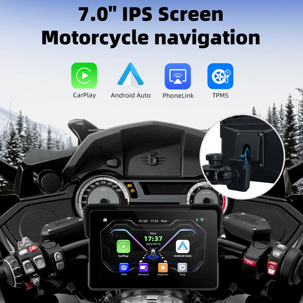 EKIY Wireless CarPlay Moto Android Auto 7.0 بوصة لوحة قيادة رقمية محمولة للدراجات النارية نظام تحديد المواقع والملاحة شاشة عرض
