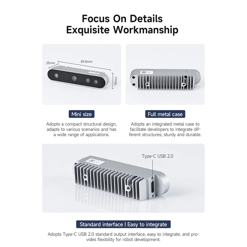 AK51-3D Dieptecamerasensor Elektronische module FOV 73.8 °   Ondersteuning ROS1 ROS2 voor Jetson Raspberry Pi-robot