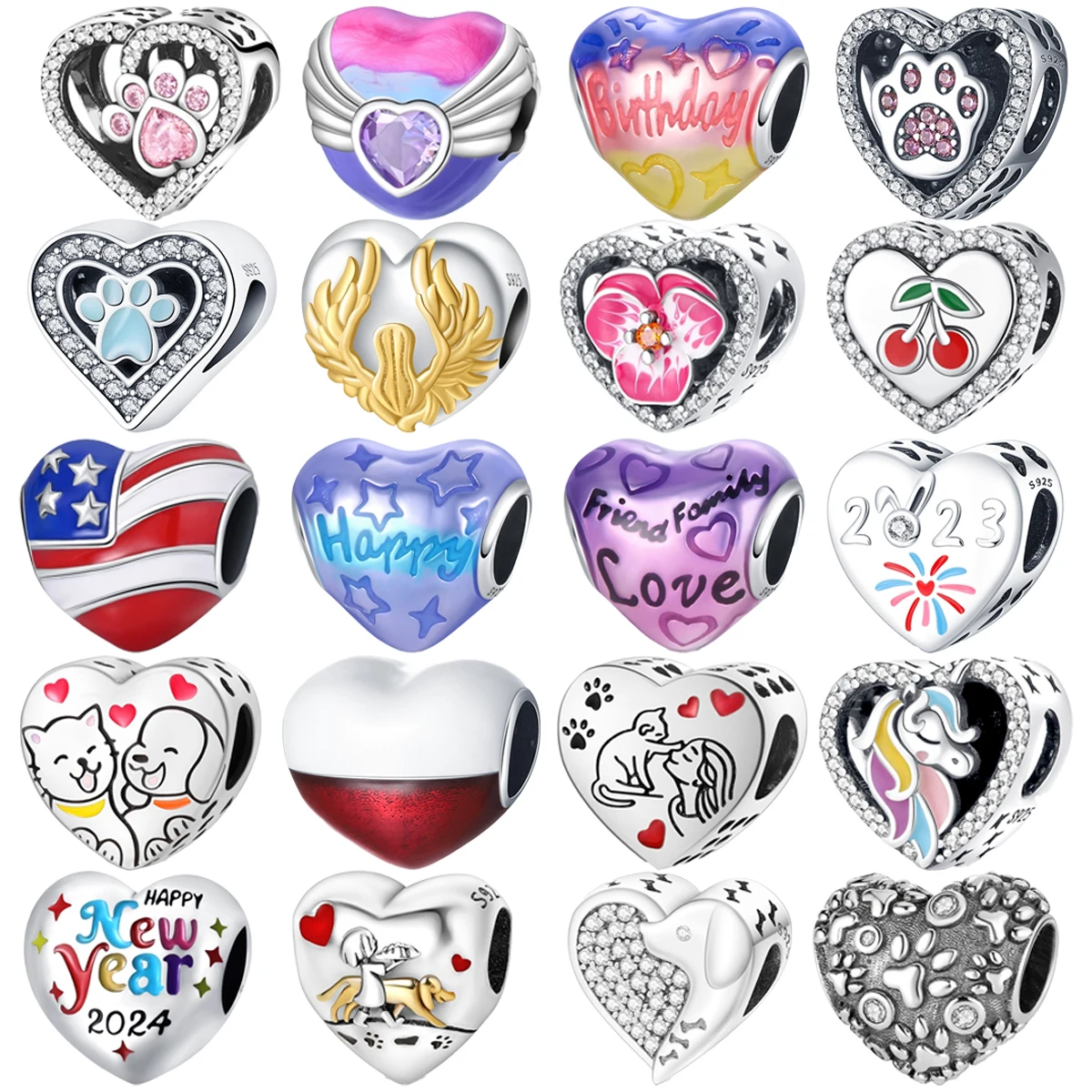 

Original 925 Charms Sterling Silver Heart Cherry Flower New Year Cat Unicorn Beads for Pandora DIY Bracelet Ladies Jewelry Gift