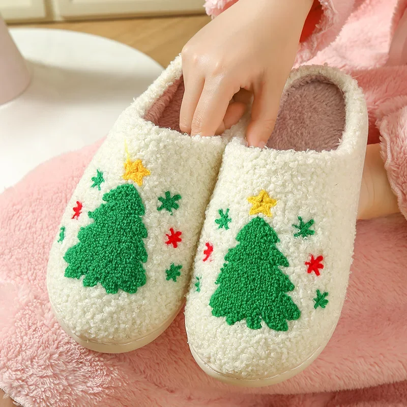 

2024 new autumn and winter Christmas tree cartoon cute warm cotton slippers men and women couples home indoor cotton slippers