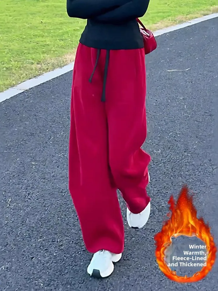

Thiened Fce High Waist Outdoor Sports Sweatpants Women Casual Loose Slimming Faionable Autumn Winter Leisure Trousers