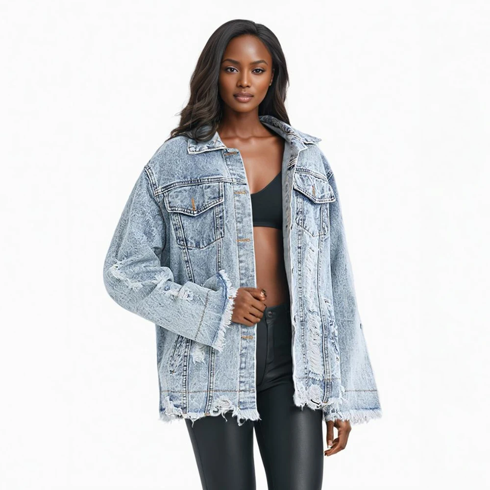 

Streetwear Hollow Out Coat Jacket For Women Lapel Long Sleeve Spliced Botton Solid Designer Denim Coats Female New 2024