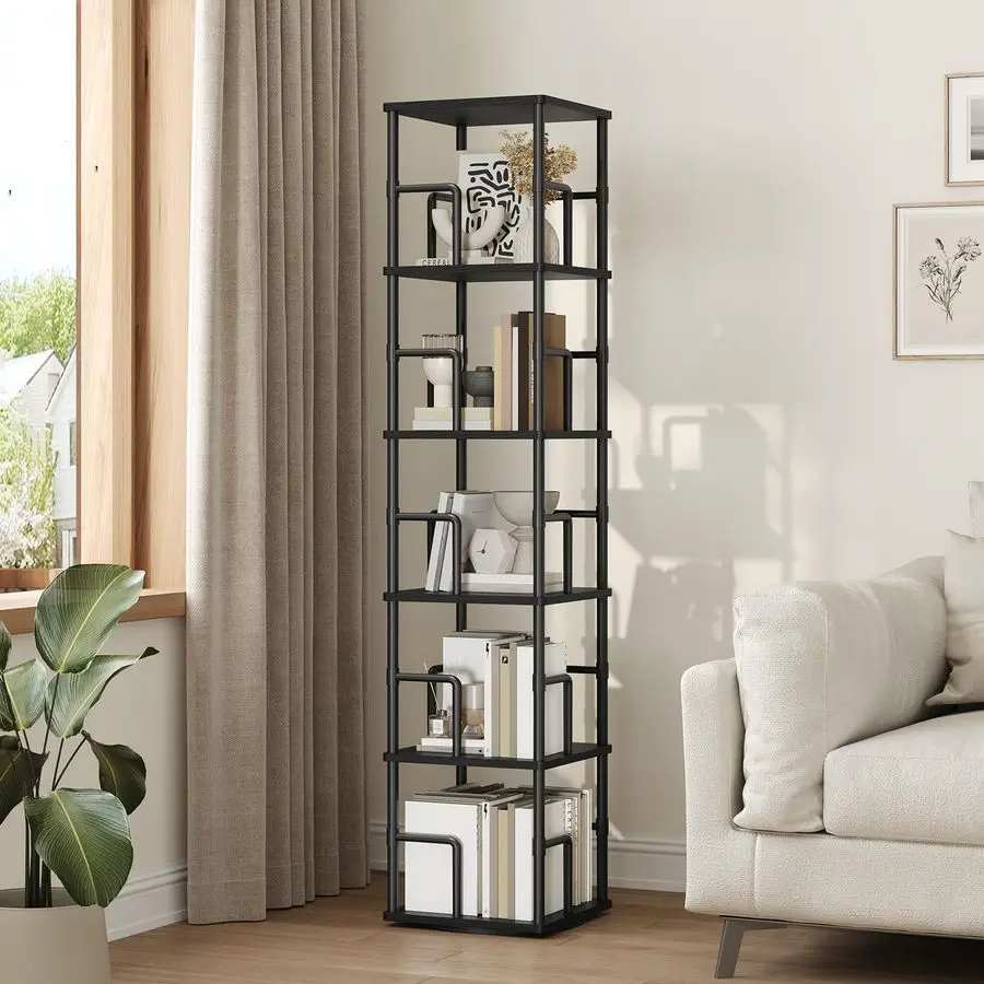 

Вращающаяся книжная полка, отдельно стоящая угловая книжная полка, вращающийся на 360° книжный шкаф, стеллаж для хранения в индустриальном стиле с направляющими, для жизни