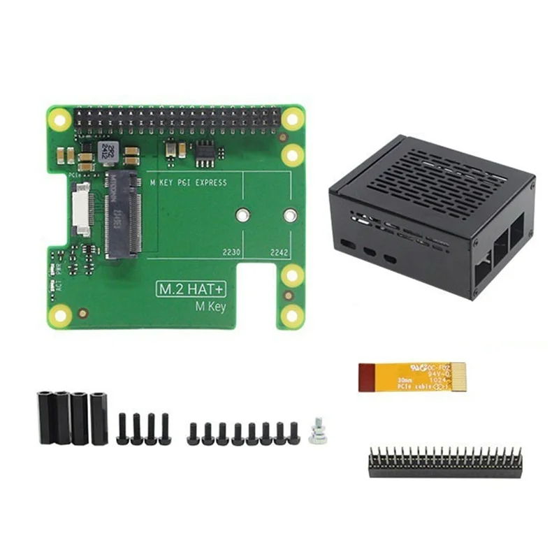 

New!!Pcie To M.2 HAT+ With Case For Raspberry Pi 5 Gen2 Gen3 M.2 NVME SSD 2230/2242 M Key PCIE GPIO Expansion Board For RPI5